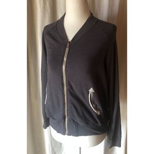 Monrow Bomber Style Sweater Zip-Up with Arrow Pockets Bluish Gray Size M